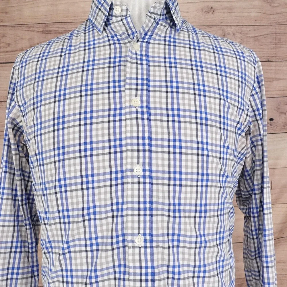 Banana Republic 078 Wash‎ Shirt Mens Medium Blue Plaid Slim Fit Button Down